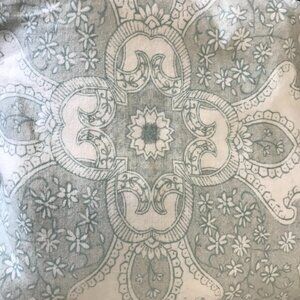 POTTERY BARN Queen Duvet CoverLinen & Cotton Green Block Print India 82X91